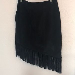 Vintage Black Suede Asymmetrical Skirt w/ Fringe